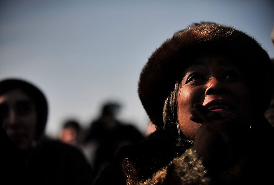 Dayna Brooks of Louisville, Kentucky shows her feelings on inauguration day on the National Mall in Washington D.C., Tuesday, Jan. 20, 2009. (Allison Shelley / The Washington Times)