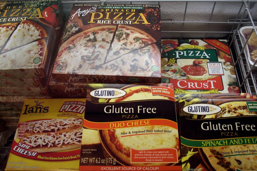 This photo from Nov. 11, 2008, shows gluten-free frozen pizza, one of hundreds of items at Gluten Free Trading Co. in Milwaukee. (Associated Press)