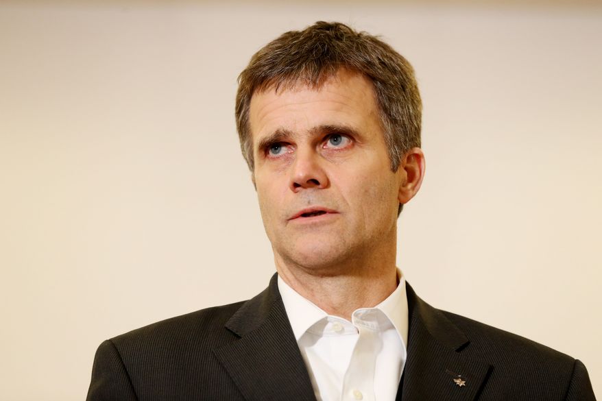 Statoil CEO Helge Lund reacts Jan. 17, 2013, during a press conference in Bergen, Norway, at the center for relatives to the hostages in Algeria, which has been established near the airport. Algerian forces launched a military assault at a natural gas plant in the Sahara Desert, trying to free dozens of foreign hostages held by militants who have ties to Mali's rebel Islamists, diplomats and an Algerian security official said. (Associated Press/Hakon Mosvold Larsen/NTB Scanpix)