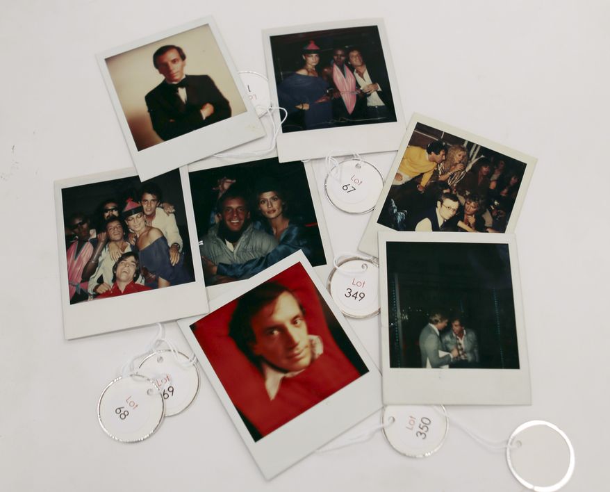 Various polaroids shot by Andy Warhol at Studio 54 are displayed in West Palm Beach, Fla., on Jan. 16, 2013. Memorabilia from the famed 1970s club is hitting the auction block in Florida. The private collection of co-founder Steve Rubell is being sold Jan. 19 in West Palm Beach. (Associated Press)
