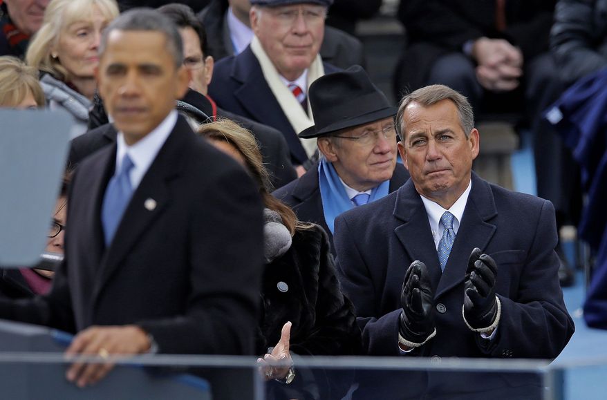 House Speaker John A. Boehner was among the dignitaries on the platform for President Obama's address. On Inauguration Day, Republicans voiced optimism. (Associated Press)