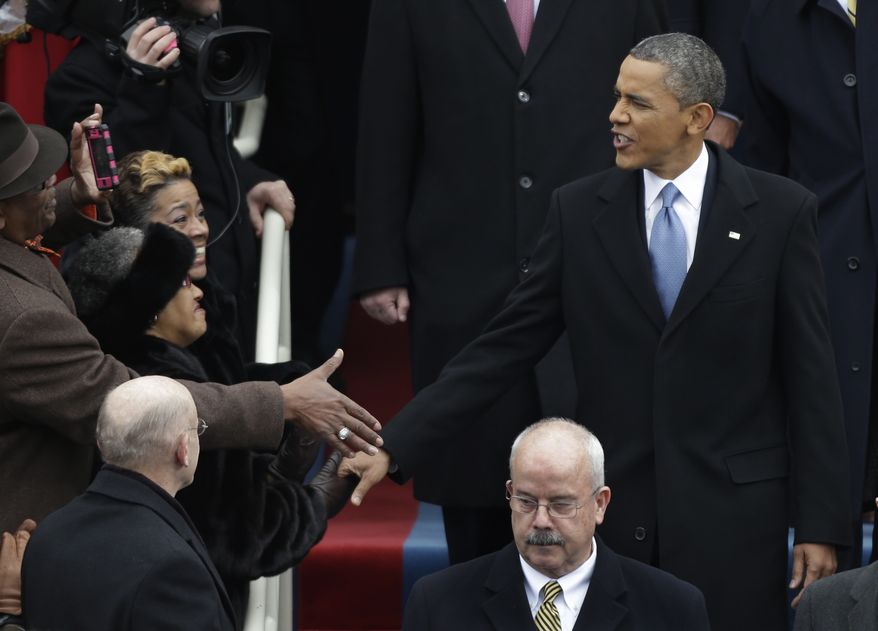 President Obama arrives for his ceremonial swearing-in at the U.S. Capitol during the 57th Presidential Inauguration in Washington on Monday, Jan. 21, 2013. (AP Photo/Pablo Martinez Monsivais)