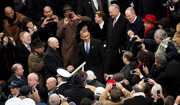President Barack Obama arrives before being sworn in for his second term on the West Lawn of the U.S. Capitol Building at the 57th Presidential Inauguration Ceremony, Washington, D.C., Monday, January 21, 2013. (Andrew Harnik/The Washington Times)