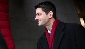 ** FILE ** Rep. Paul Ryan, Wisconsin Republican, arrives for the President Obama&#39;s inauguration on the West Front of the U.S. Capitol on Monday, Jan. 21, 2013, in Washington. (Win McNamee/Getty Images, Pool)