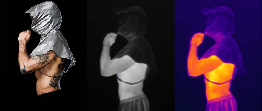 "I was following trends in surveillance, and I started to realize that people were now concerning themselves with drones and the repercussions of drone surveillance," says Adam Harvey, whose new clothing line includes a hoodie and burqa that renders wearers less visible to infrared imaging cameras. (Adam Harvey/ahprojects.com)