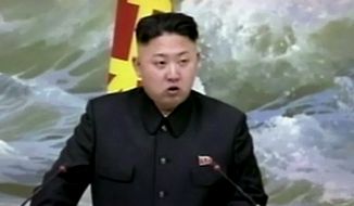 ** FILE ** North Korean leader Kim Jong-un speaks at a banquet for rocket scientists in Pyongyang, North Korea, on Friday, Dec. 21, 2012, in this image made from video. (AP Photo/KRT via AP Video) 
