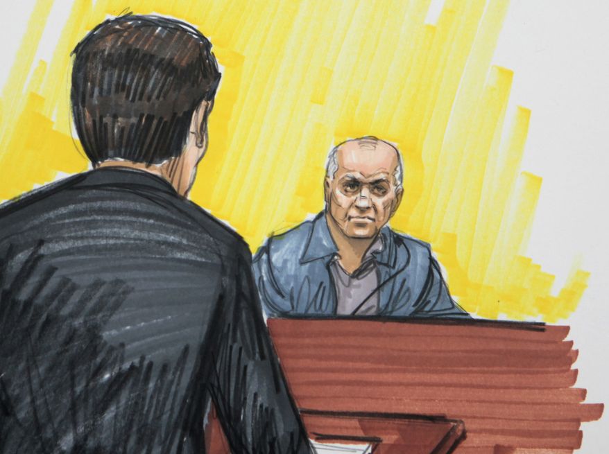 **FILE** In this courtroom sketch from May 23, 2011, David Coleman Headley is shown in federal court in Chicago. Headley was convicted of charges related to a central role he played in the 2008 terrorist attacks in Mumbai, India. (Associated Press)