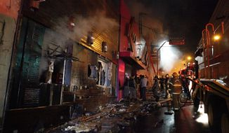 Firefighters work to extinguish a fire at the Kiss nightclub in Santa Maria, Brazil, on Sunday, Jan. 27, 2013. (AP Photo/Agencia RBS)