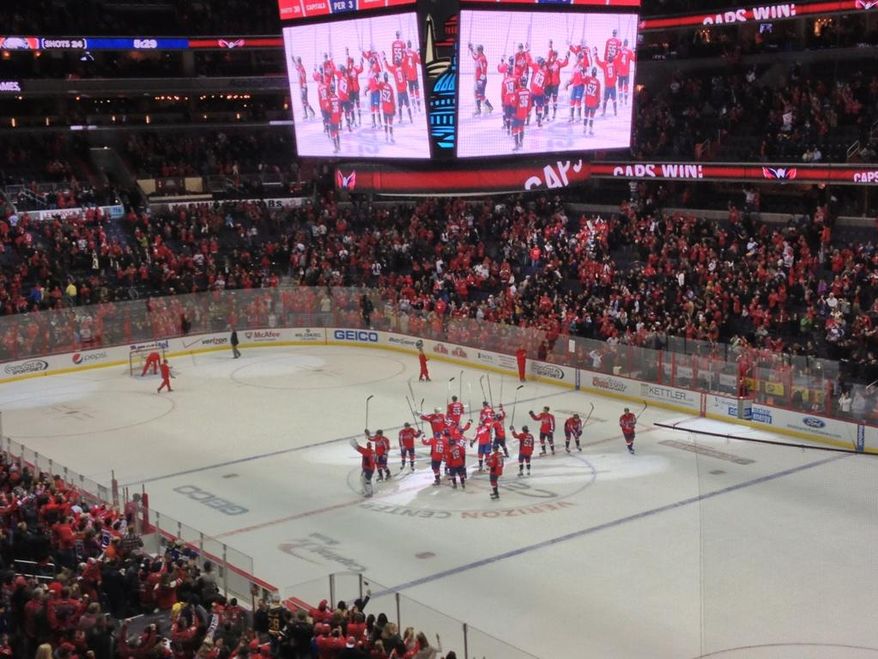 The Capitals saluted fans after Sunday's victory. (Photo courtesy of Maddie Centanni)