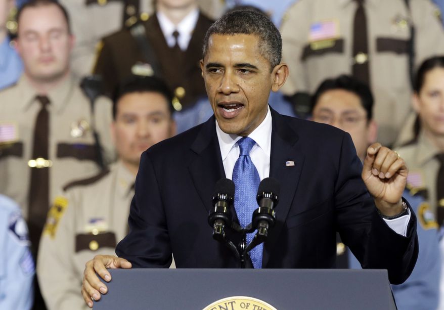 President Obama speaks Feb. 4, 2013, at the Minneapolis Police Department's Special Operations Center to outline his plan on gun violence. (Associated Press)