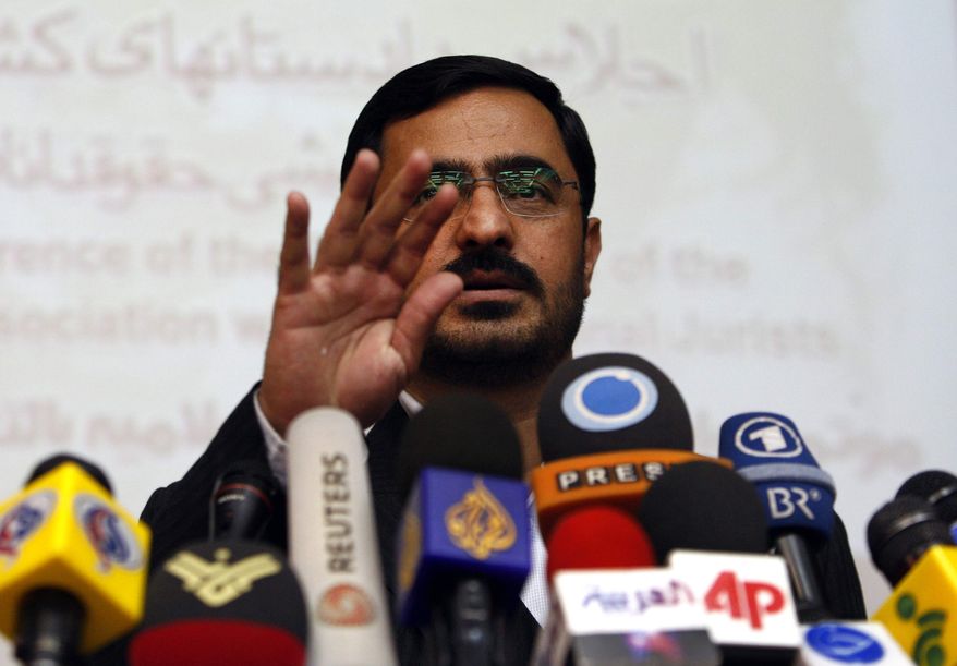 ** FILE ** In this Sunday, April 19, 2009, photo, former Tehran prosecutor Saeed Mortazavi, gestures, during a news conference, in Tehran, Iran. Mortazavi, a close ally of President Mahmoud Ahmadinejad, has been arrested, two years after a parliamentary probe found him responsible for deaths by torture of at least three jailed anti-government protesters, state media reported. (AP Photo/Vahid Salemi)