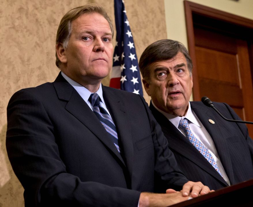 "We will closely review the President's executive order once it is released but we agree that our biggest barriers to bolster our cyber defenses can be fixed only with legislation," Reps. Mike Rogers, Michigan Republican (left), and C.A. "Dutch" Ruppersberger, Maryland Democrat, said in a statement. (Associated Press)