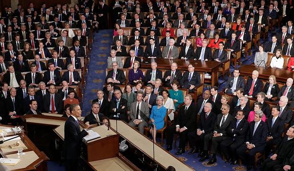 President Barack Obama gives his State of the Union address during a joint session of Congress on Capitol Hill in Washington, Tuesday Feb. 12, 2013. (AP Photo/J. Scott Applewhite)
