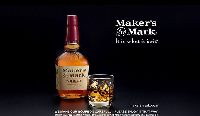 ** FILE ** This file still-frame image, made from video provided by Maker&#x27;s Mark Distillery Inc., shows a bottle of Maker&#x27;s Mark in an advertisement. After a backlash from customers, the producer of Maker&#x27;s Mark bourbon is reversing a decision to cut the amount of alcohol in bottles of its famous whiskey. (AP Photo/Marker&#x27;s Mark Distillery Inc., File)