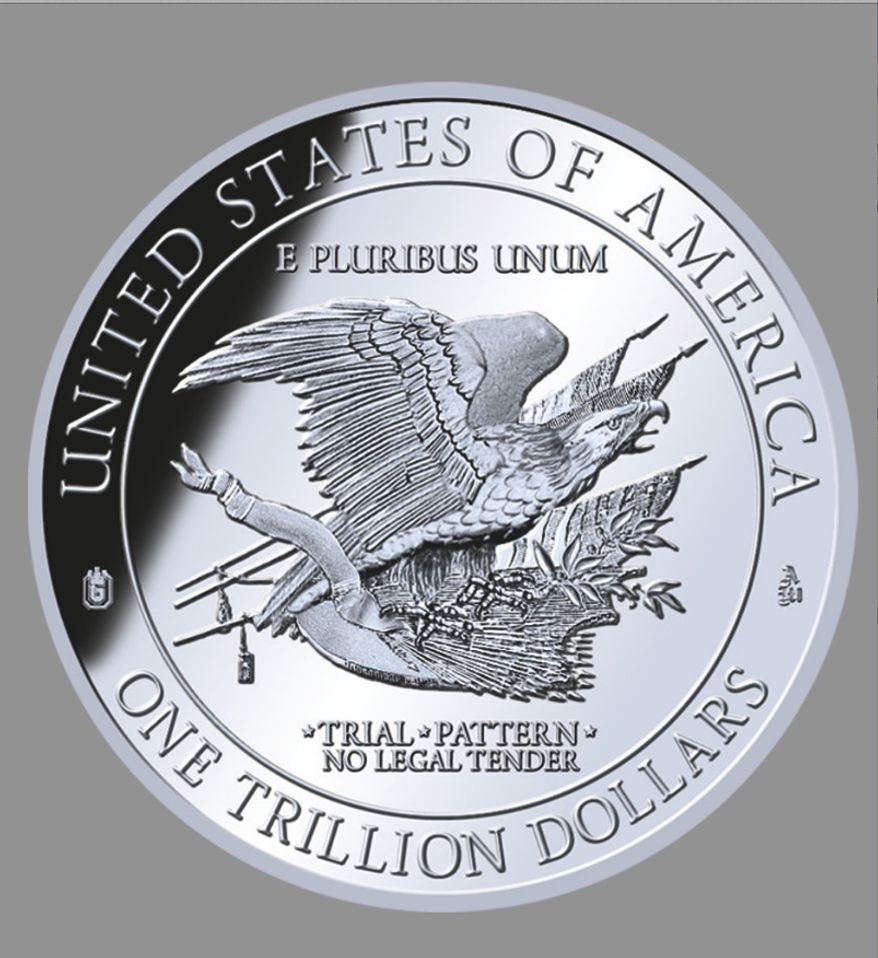 American Mint has issue a platinum-plated "1 Trillion Coin" for collectors, priced at $9.95. (image from American Mint)