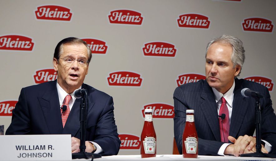 H.J. Heinz Co. CEO William Johnson, left, and 3G Capital Managing Partner Alex Behring speak at a news conference at the world headquarters of the H.J. Heinz Co. on Thursday, Feb. 14, 2013, in Pittsburgh. (AP Photo/Keith Srakocic) ** FILE **