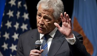 Defense Secretary Chuck Hagel speaks to service members and civilian employees at the Pentagon on Wednesday, Feb. 27, 2013, after being sworn in. (Associated Press)