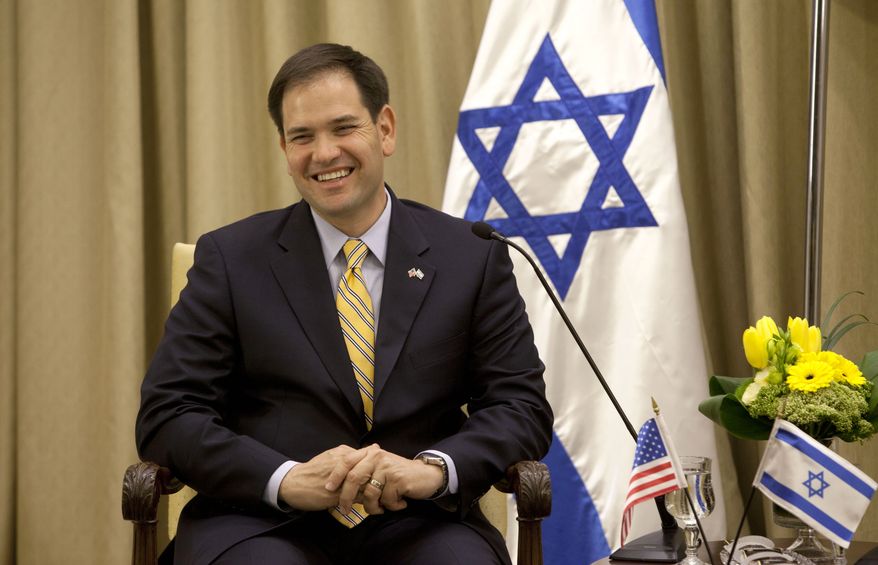 **FILE** Sen. Marco Rubio, Florida Republican, speaks during a meeting with Israel&#39;s President Shimon Peres in the President&#39;s residence in Jerusalem on Feb. 20, 2013. (Associated Press)