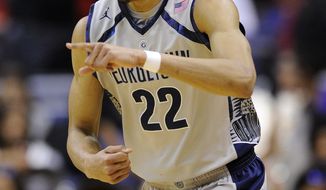 Georgetown forward Otto Porter Jr. (22) gestures during the first half of an NCAA college basketball game against Rutgers, Saturday, March 2, 2013, in Washington. (AP Photo/Nick Wass)