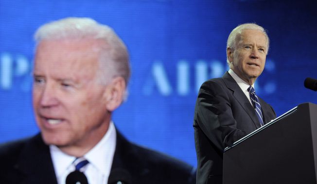 Vice President Joseph R. Biden addresses the American-Israeli Public Affairs Committee (AIPAC) 2013 Policy Conference on at the Walter E. Washington Convention Center in Washington on March 4, 2013. (Associated Press)