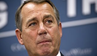 ** FILE ** House Speaker John A. Boehner, Ohio Republican, listens on Tuesday, March 5, 2013, during a news conference on Capitol Hill following a Republican strategy session. (Associated Press)