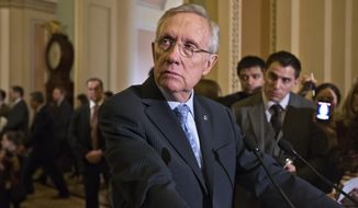 **FILE** Senate Majority Leader Harry Reid of Nevada pauses during a news conference on Capitol Hill in Washington on March 5, 2013, following a Democratic strategy session. (Associated Press)