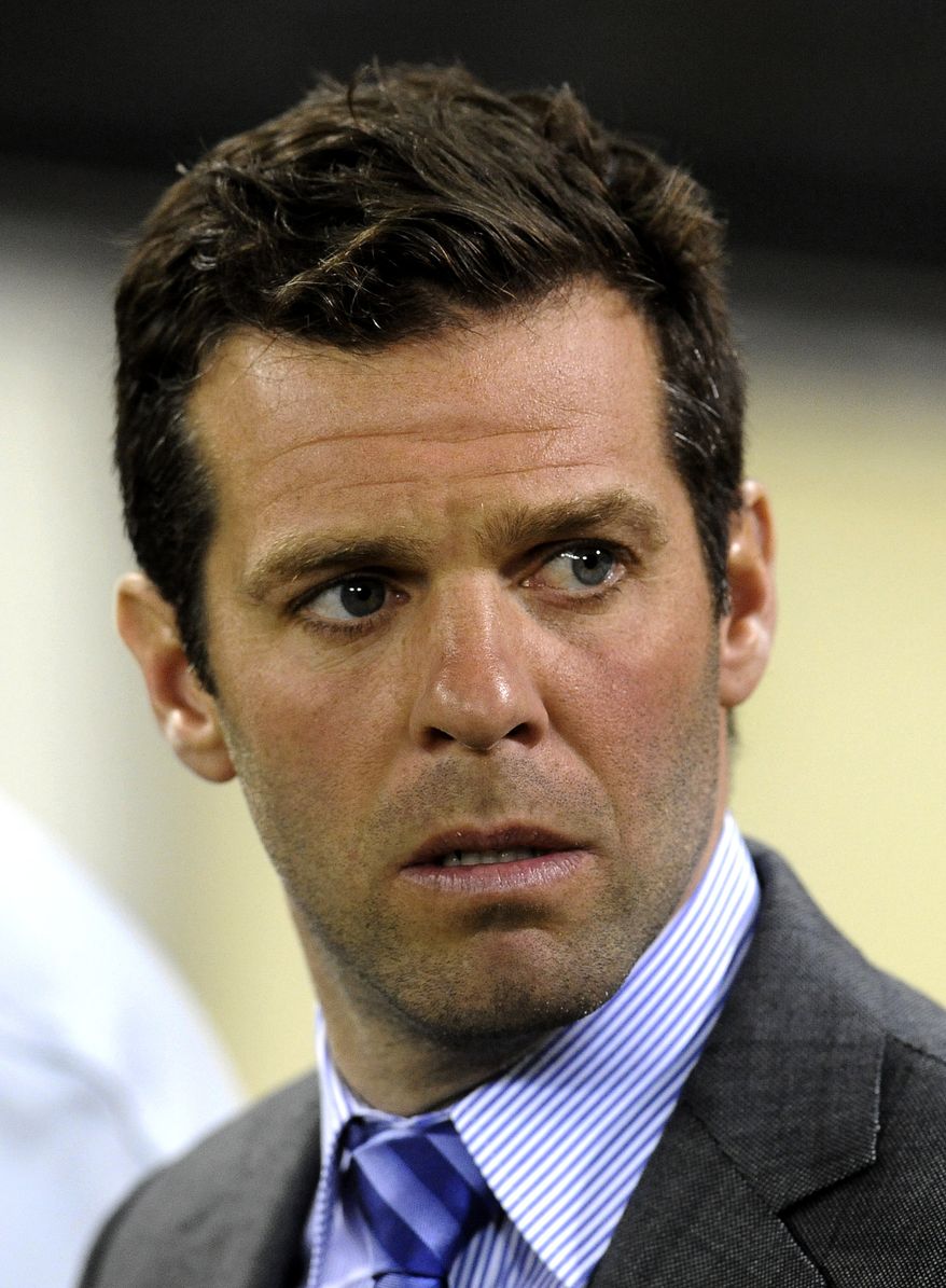 **FILE** DC United head coach Ben Olsen prior to their MLS soccer game against Real Salt Lake, Saturday, March 9, 2013, in Washington. DC United defeated Real Salt Lake 1-0. (AP Photo/Richard Lipski)