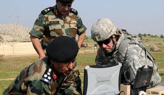 Indian army Brig. Gen. RS Yadav, the commander of the 94th Armored Brigade, Indian army Maj. Gen. Anil Malik, the commander of the 31st Armored Division, and U.S. Army Col. James Isenhower, the commander of 2nd Squadron, 14th Cavalry Regiment, 2nd Stryker Brigade Combat Team, 25th Infantry Division. (Credit: Defense Department)










This photo also appears in
 PACOM (set)
Tags
India, army, training, exercise, jcccproductsCamp BundelaIndia
Additional info
Settings: 1/800ƒ/14ISO 100024 mm
License
 Some rights reserved
Privacy
This photo is visible to everyone
