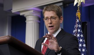 White House spokesman Jay Carney speaks during the daily briefing at the White House in Washington on March 14, 2013. (Associated Press)