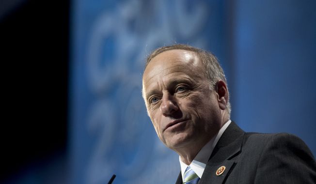 Rep. Steve King, Iowa Republican, speaks at the 40th annual Conservative Political Action Conference in National Harbor, Md., on Thursday, March 14, 2013. (Associated Press)