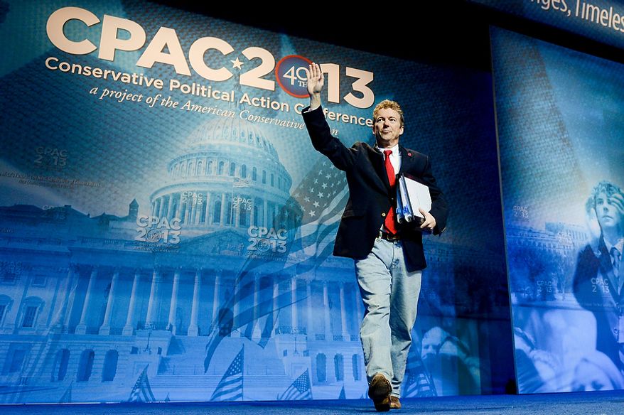 Sen. Rand Paul (R-K.Y.) takes the stage to  speak at this year&#39;s Conservative Political Action Conference (C.P.A.C.) held at the Gaylord National Hotel, National Harbor, Md., Thursday, March 14, 2013. (Andrew Harnik/The Washington Times)