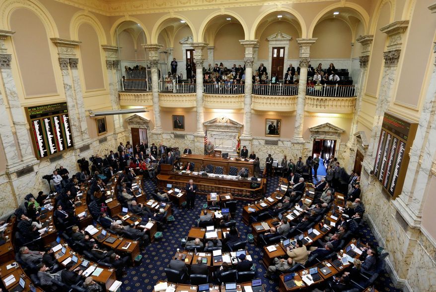 Members of the Maryland House of Delegates debate a measure to ban capital punishment in Annapolis, Md., Friday, March 15, 2013. The House approved the measure, and it now goes to Democratic Gov. Martin O’Malley, who is expected to sign it. Maryland would become the 18th state to abolish the death penalty. (AP Photo/Patrick Semansky)