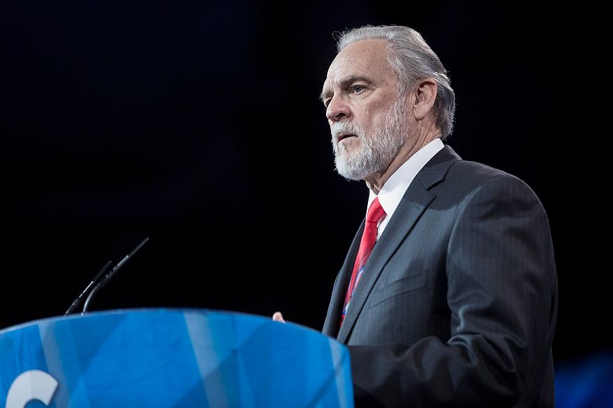 Larry Beasley, president and CEO of The Washington Times, speaks before the results of the Washington Times/CPAC 2013 straw poll are announced during the final day of the 2013 Conservative Political Action Conference in Fort Washington, Md. on March 16, 2013. Sen. Rand Paul (R-KY) was the winner, narrowly edging out the close second place Sen. Marco Rubio (R-FL). (T.J. Kirkpatrick/Special to The Washington Times)
