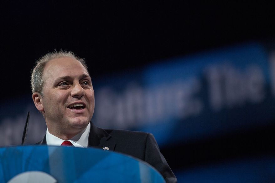 ** FILE ** Rep. Steve Scalise, Louisiana Republican and chairman of the conservative Republican Study Committee, speaks at the Conservative Political Action Conference (CPAC) held at the Gaylord National Hotel, National Harbor, Md., on Friday, March 15, 2013. (Andrew S. Geraci/The Washington Times)