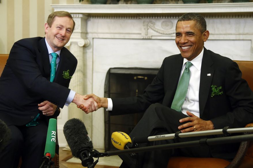 President Obama meets with Irish Prime Minister Enda Kenny in the Oval Office of the White House in Washington on Tuesday, March 19, 2013. (AP Photo/Charles Dharapak)
