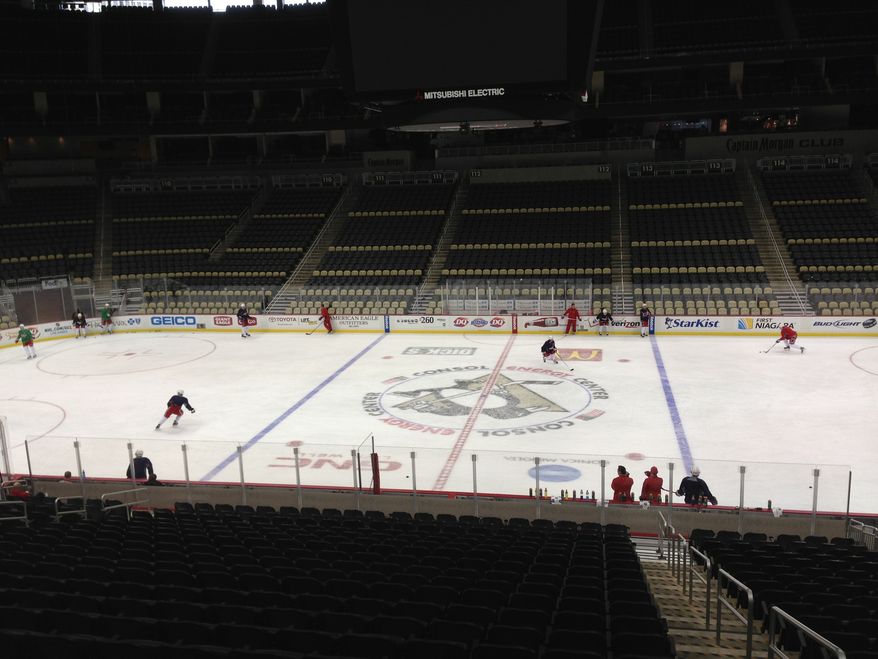 The Capitals practiced Wednesday at Consol Energy Center before flying to Winnipeg. (Stephen Whyno/The Washington Times)