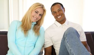 In this 2013 photo provided by Tiger Woods and Lindsey Vonn, golfer Tiger Woods and skier Lindsey Vonn pose for a portrait. Two months after rumors began circulating in Europe, Woods and Vonn posted separate items on their Facebook pages Monday, March 18, 2013, to announce their relationship. (AP Photo/Courtesy Tiger Woods/Lindsey Vonn) 