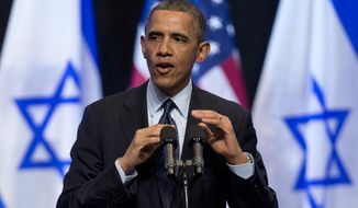 President Obama speaks at the International Convention Center in Jerusalem on March 21, 2013. (Associated Press)