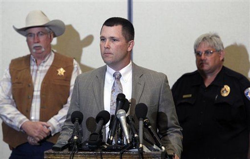 Wise County Sheriff David Walker answers questions during a news conference to discuss the suspect who was killed in Decatur, TexasThursday, after injuring a Montague County Sheriff's Deputy, Friday, March 22, 2013. Evan Spencer Ebel, 28, a former Colorado inmate and white supremacist died after a high-speed chase and shootout with Texas deputies. Now investigators are trying to piece together whether he killed the chief of Colorado prisons, Tom Clements, and a pizza delivery man, where he was headed when Texas police stopped him. (AP Photo/The Fort Worth Star-Telegram, Rodger Mallison)