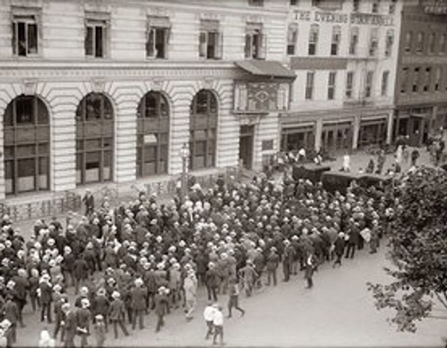 Today's picture shows a crowd watching a baseball scoreboard. The picture was taken in 1917. During this era, there were elaborate scoreboards that would show what was going on in the game. They even had little mechanical figures on the bases, or going around the diamond. I was like you watched a mechanical reenactment of the game on the board. There was a special name for these sophisticated mechanical scoreboards, but I am not able to remember the name.