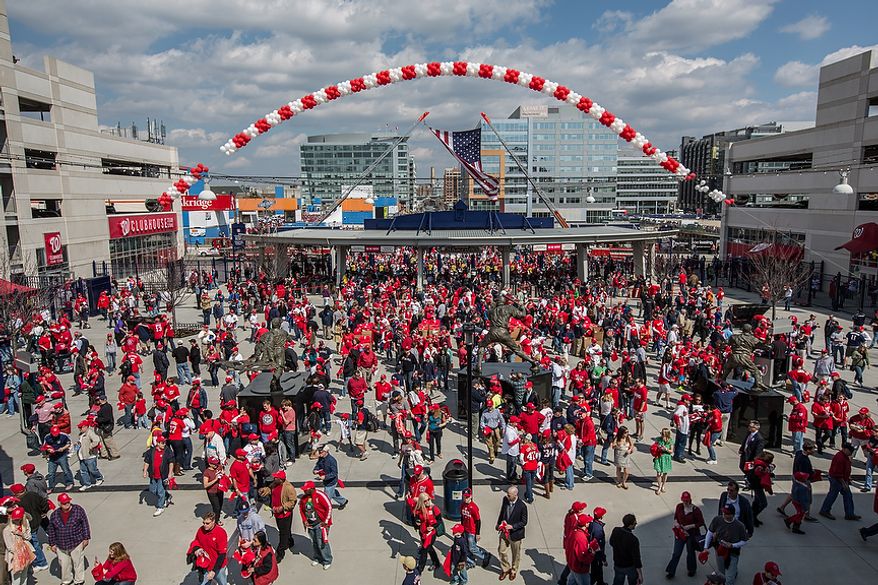 Fans flood the gates at Nationals Park as they make their way to their seats to watch the Washington Nationals play the the Miami Marlins on opening day, in Washington, DC., Monday, April 1, 2013. (Andrew S Geraci/The Washington Times)