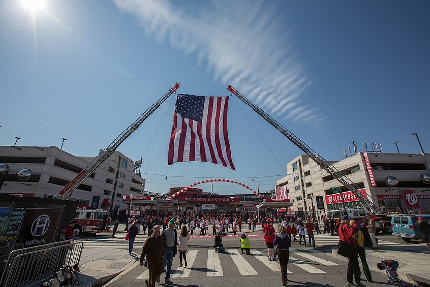 Fans enter Nationals Park to watch the Washington Nationals play the the Miami Marlins on opening day, in Washington, DC., Monday, April 1, 2013. (Andrew S Geraci/The Washington Times)