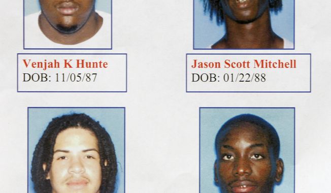 **FILE** Undated photos provided by the Miami-Dade Police Department shows the four suspects, Venjah K. Hunte, 20, Jason Scott Mitchell, 17, Eric Rivera, Jr., 17, and Charles Kendrick Lee Wardlow, 18, arrested Friday, Nov. 30, 2007, in connection with the shooting death of Washington Redskins football player Sean Taylor. (AP Photo/Miami-Dade Police Dept., HO)