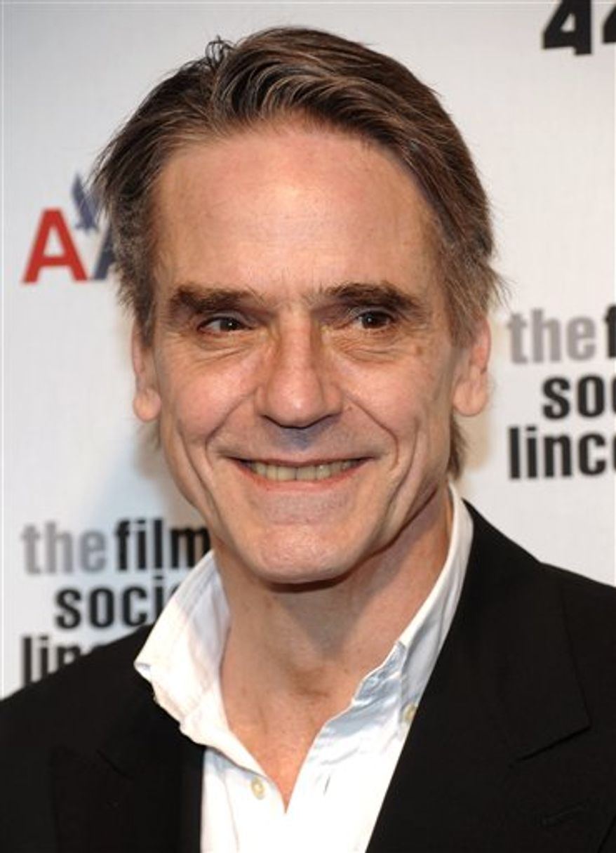 **FILE** Actor Jeremy Irons attends the Film Society of Lincoln Center gala tribute to honor actor Tom Hanks at Alice Tully Hall in New York on April 27, 2009. (Associated Press)