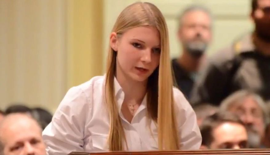 Sarah Merkle, 15, has been hailed by gun rights supporters for her poise in making the argument against restrictions on gun ownership. (YOUTUBE)