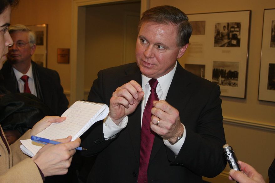 Pepco President Joseph Rigby talks to reporters on Tuesday, Feb. 8, 2011, in Annapolis, Md., after testifying before frustrated lawmakers about long delays in restoring power after a winter storm last month. Rigby said he wont be accepting about $900,000 in bonuses this year because of the performance. (AP Photo/Brian Witte)