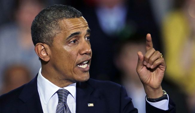 ** FILE ** President Obama gestures during a visit to the University of Hartford, in Hartford, Conn., Monday, April 8, 2013. (AP Photo/Charles Krupa)