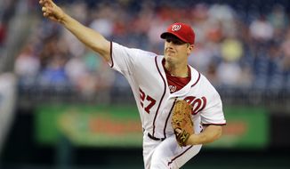Jordan Zimmermann delivers a pitch against the Chicago White Sox on Wednesday night. The Washington Nationals won the game 5-2. (Associated Press photo)