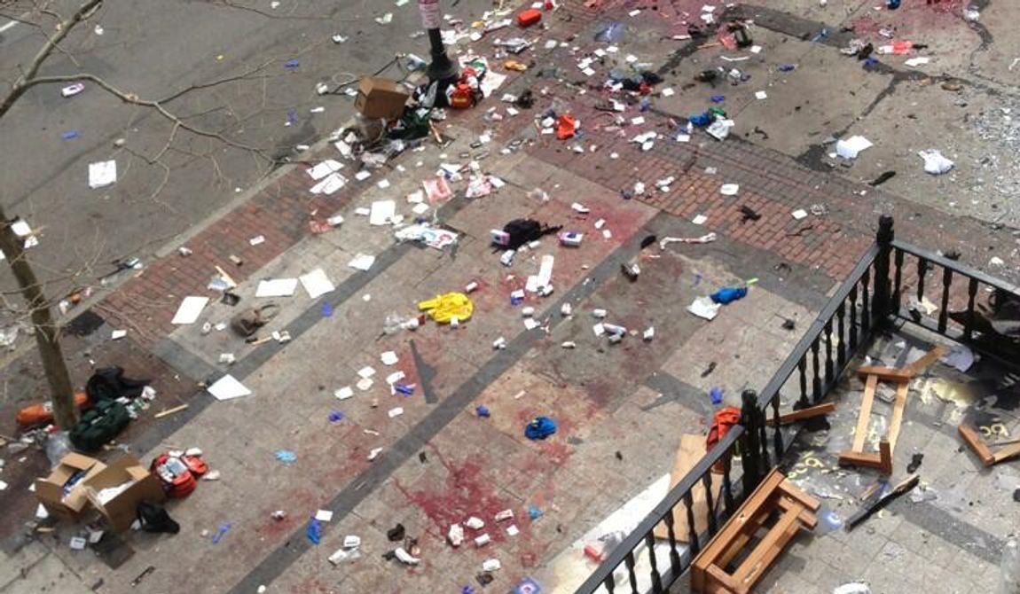 Aerial view of the aftermath of the explosions near the finish line of the Boston Marathon. (Twitter phot: Bruce Mendelsohn)