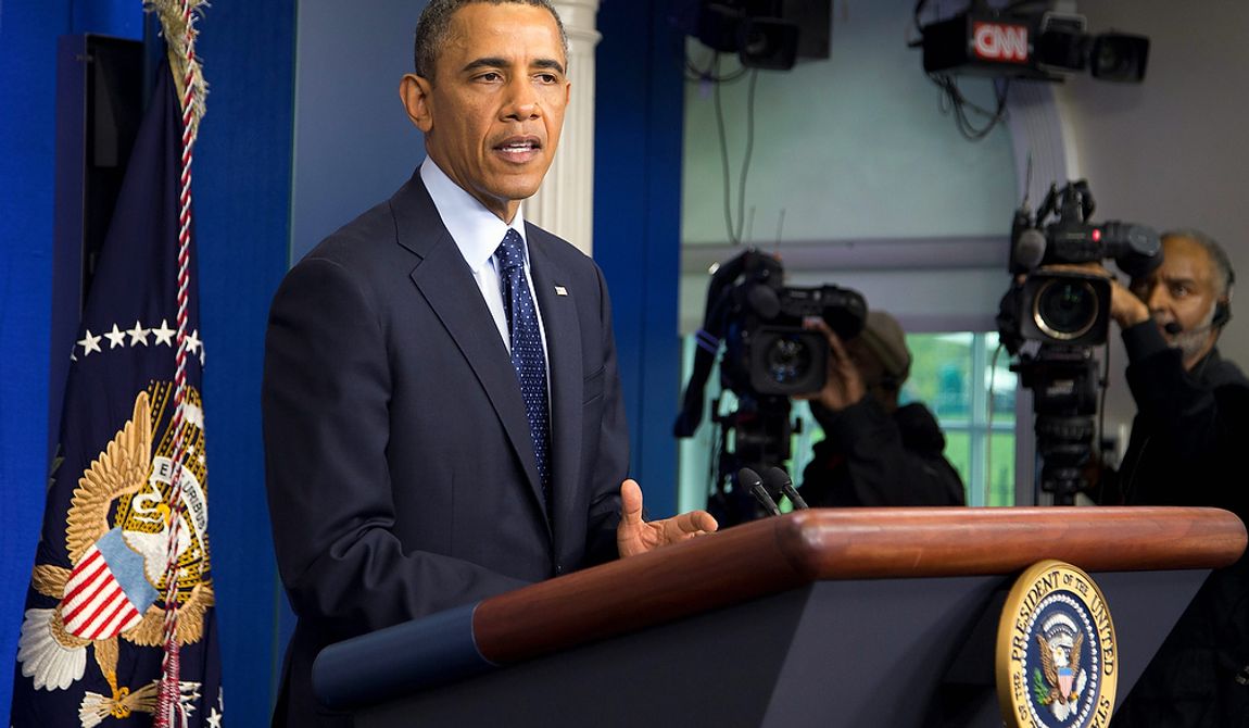 ** FILE ** President Barack Obama speaks in the James Brady Press Briefing Room at the White House in Washington, Monday, April 15, 2013, following the explosions at the Boston Marathon.  (AP Photo/Manuel Balce Ceneta)